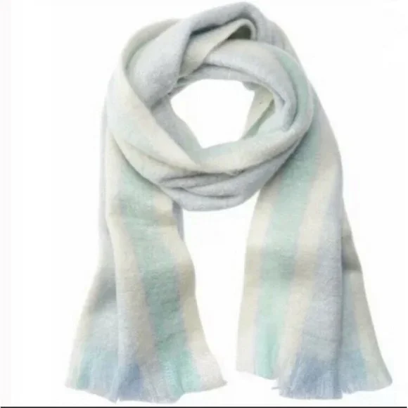 NWT Free People Brushed Racer Stripe Blanket Scarf In Sky Combo 78”L x 19”W - Picture 2 of 3